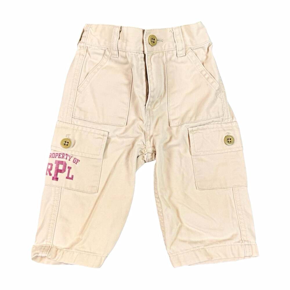 Polo Jeans Co. Ralph Lauren Toddler Beige Cotton Twill Cargo Pants 6-12 Months